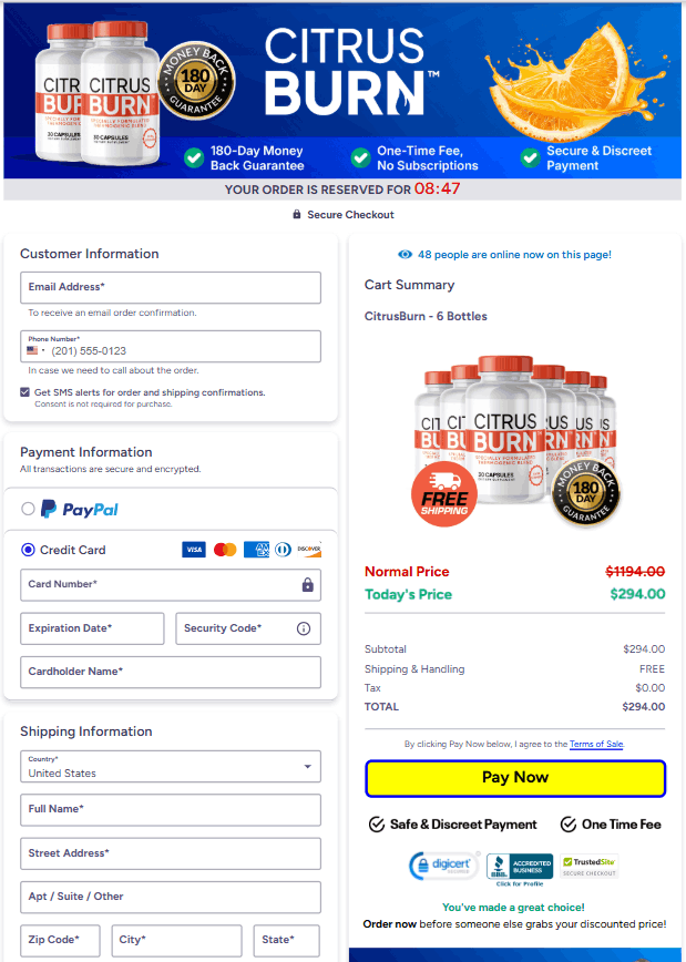 CitrusBurn checkout page
